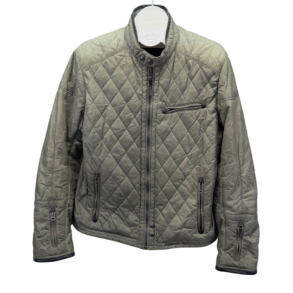 Polo Ralph Lauren Men Quilted Jacket Olive Green Moto Style Full Zip L G